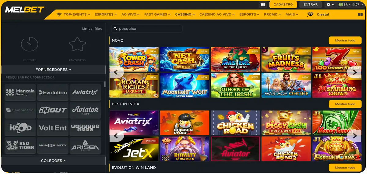 Melbet Casino homepage